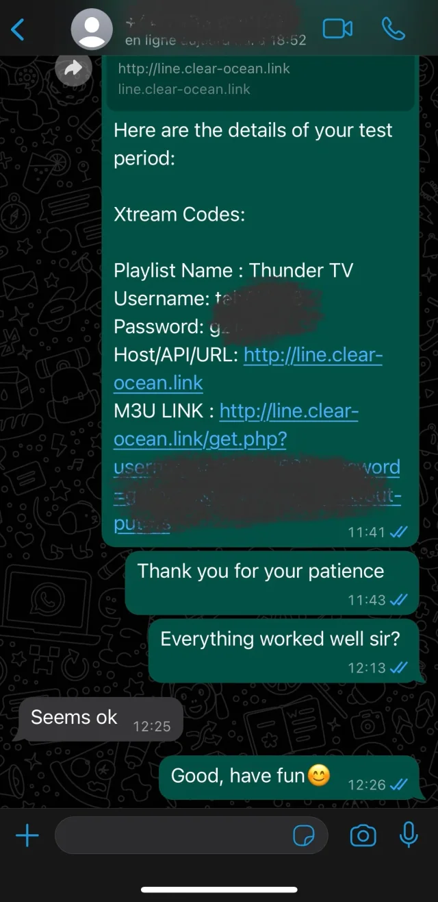 Avis WhatsApp sur une installation IPTV réussie