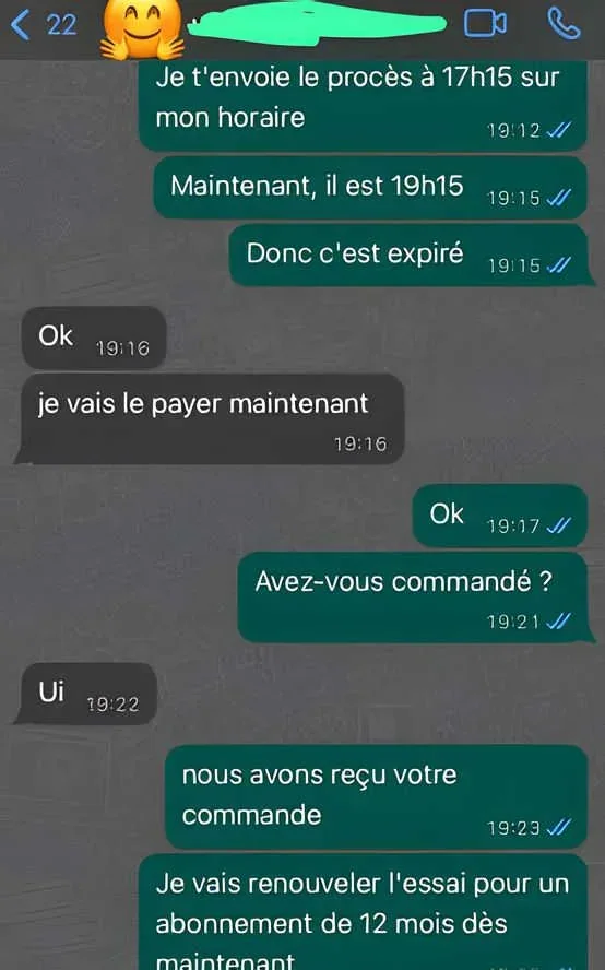 Avis WhatsApp sur le renouvellement d’un abonnement