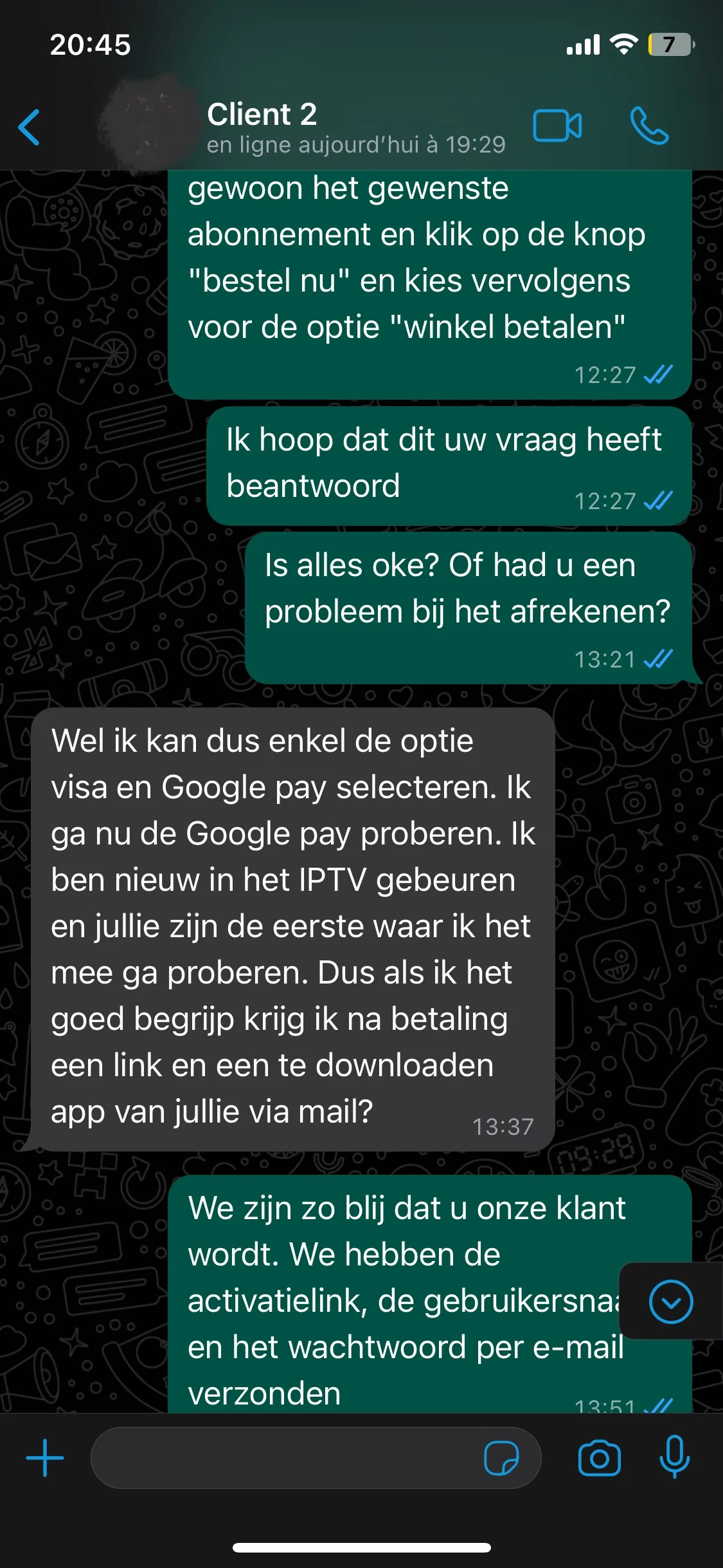 WhatsApp-Bewertung zu Bestellung und Aktivierung