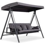 PURPLE LEAF 3-seat Outdoor Patio Porch Swing Adjustable Backrest, Cushions and Pillow Included