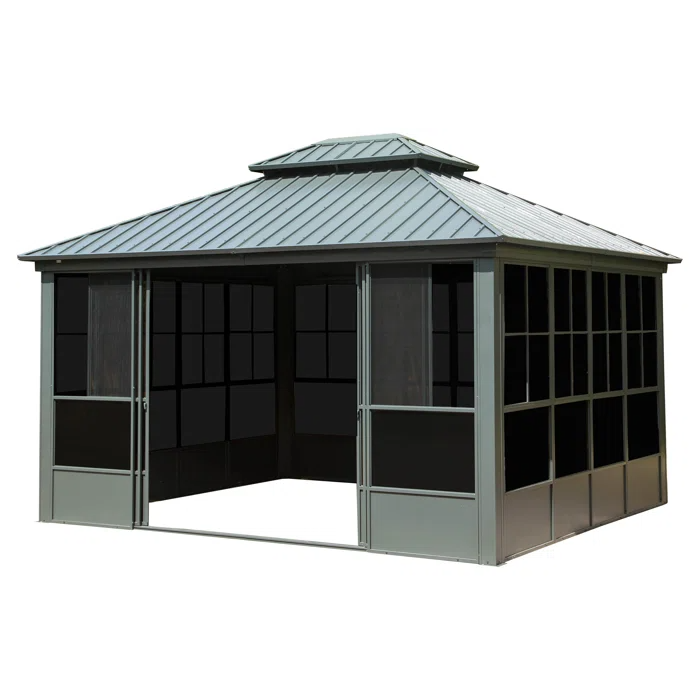 saybroker-product-1-image-1.png 12' x 14' Hardtop Aluminum Gazebo with Galvanized Steel Roof & Sliding Doors - Image 1